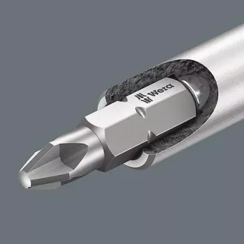 Wera 05073406001 nerūdijančio plieno atsuktuvų antgalių rinkinys, 7 dalių, Phillips PH1/PH2, Pozidriv PZ1/PZ2, plyšinis 1,0x5,5, Hex-Plus 4/5 mm, 1/4 colio šešiabriaunis kotas, 25 mm ilgio