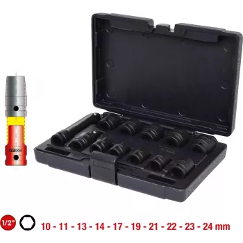 KS TOOLS 1/2 inch šešiakampis smūginis galvučių rinkinys, trumpas, 12 dalių (515.0112)
