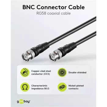 Wentronic Goobay BNC jungiamasis kabelis, juodas, 3 m - BNC male į BNC male, 75 omų koaksialinis 50089