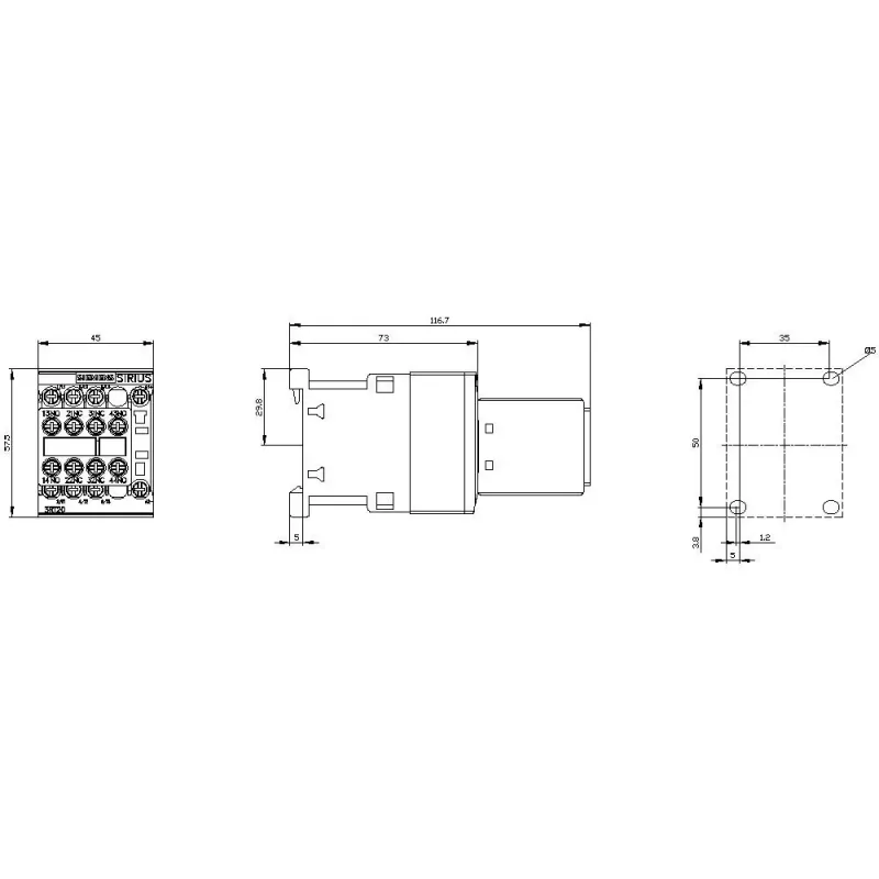 SIEMENS SIRIUS 3RT2 galios kontaktorius 5,5 kW 400 V 12 A 24 V DC 2NO+2NC varžtiniai gnybtai 3RT20171BB443MA0