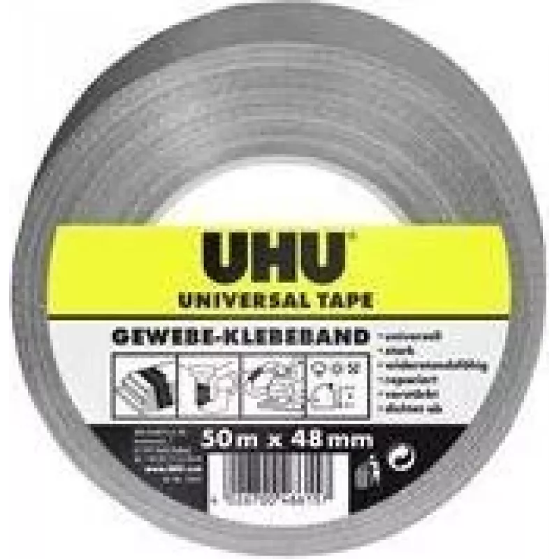 UHU Universal audinio juosta, 48 mm x 50 m, pilka, ypač tvirta, poliesteriu dengta, 1 ritinys 46615