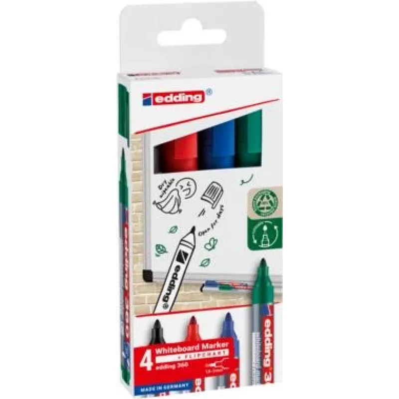 EDDING 360 Whiteboard Marker Assorted Colours 1.5-3.0 mm 4 Pieces (4-360-4-2)