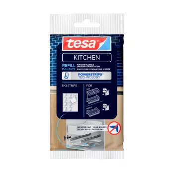 tesa KITCHEN Powerstrips papildymo rinkinys spintelių ištraukiamiesiems elementams – 15 lipnių juostelių, baltos (70064-00000-00)