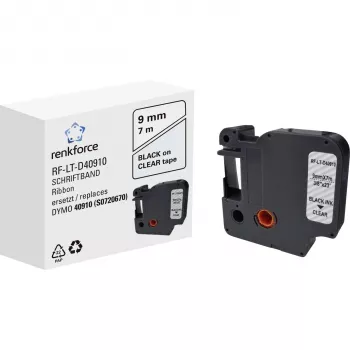 Renkforce RF-LT-D40910 suderinama etikečių juosta DYMO D1 - 40910, 9 mm, permatoma, juoda, 7 m RF-6027842