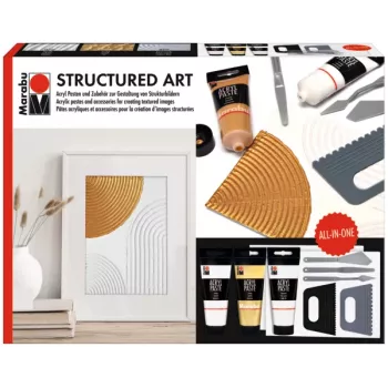 Marabu STRUCTURED ART akrilinės struktūrinės pastos rinkinys, 3 x 100 ml, baltas, vandens pagrindo, kreminės-tešlinės konsistencijos, matinis
