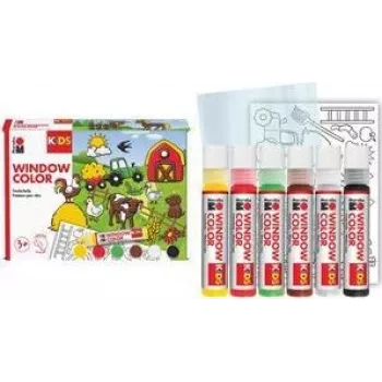Marabu KiDS Window Color Set Farm – 6 x 25 ml nuluksninami langų dažai, vandeniniai, nuimami, 1 rinkinys (0306000000006)
