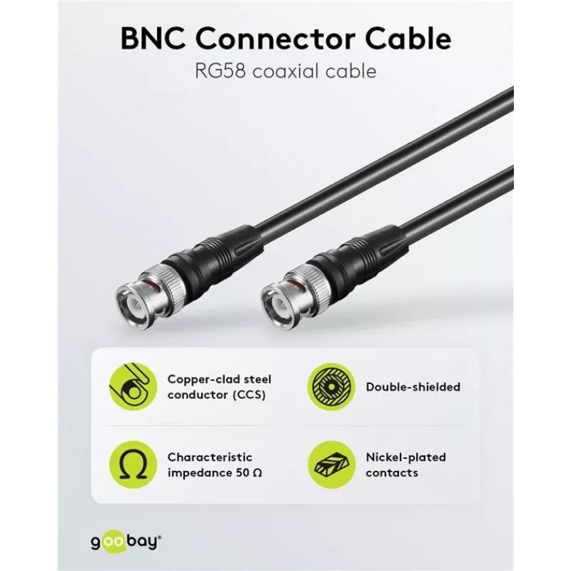 Wentronic Goobay BNC sujungimo kabelis, juodas, 2 m - BNC male į BNC male (50086)