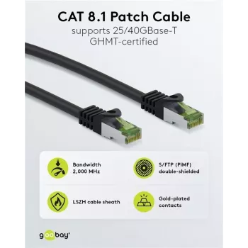 Wentronic Goobay CAT 8.1 tinklo kabelis S/FTP (PiMF), pilkas, 0,5 m 61114