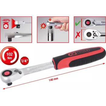 KS TOOLS 1/4 SlimPOWER reversuojamas reketas, 72 dantukai (920.1490)