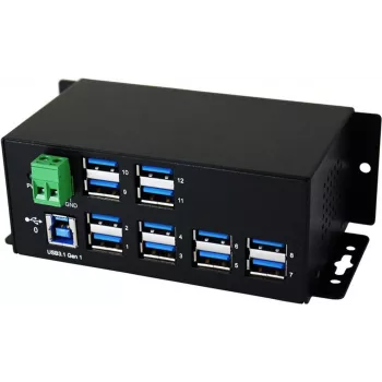 EXSYS EX-1112HMS 12 prievadų USB 3.2 Gen 1 pramoninis DIN bėgio šakotuvas