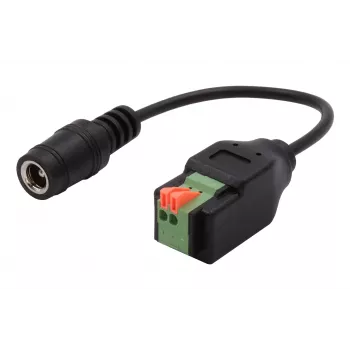EXSYS DC lizdas 5,5x2,1 mm į 2 kontaktų gnybtų bloką adapterio kabelis su mygtuku, 15 cm EX-49141