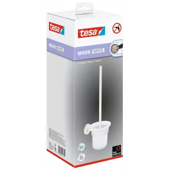 tesa MOON WHITE tualeto šepetėlio ir laikiklio rinkinys, savaiminio klijavimo, metalinis, matinis baltas 40571-00000-00