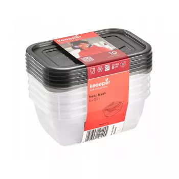 keeeper fredo fresh maisto laikymo indų rinkinys, 5x 0,5 L, stačiakampiai, permatomi su pilkais dangteliais 3067282700000