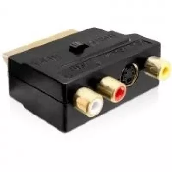 Wentronic Goobay SCART adapteris, SCART vyriškas į 3 RCA moteriškus + 4 kontaktų Mini-DIN moterišką, juodas 50499