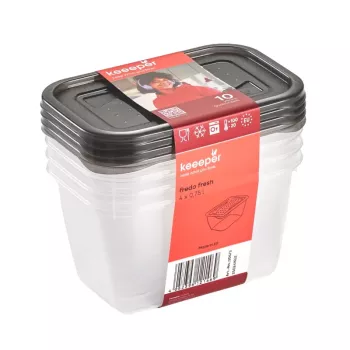 keeeper fredo fresh maisto laikymo indelių rinkinys, 4 x 0,75 L, stačiakampiai, permatomi su pilkais dangteliais 3067382700000