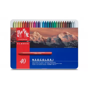 CARAN D'ACHE Neocolor I vaškiniai pieštukai, rinkinys 40, apvalūs, įvairių spalvų, popierinė mova 7000.340