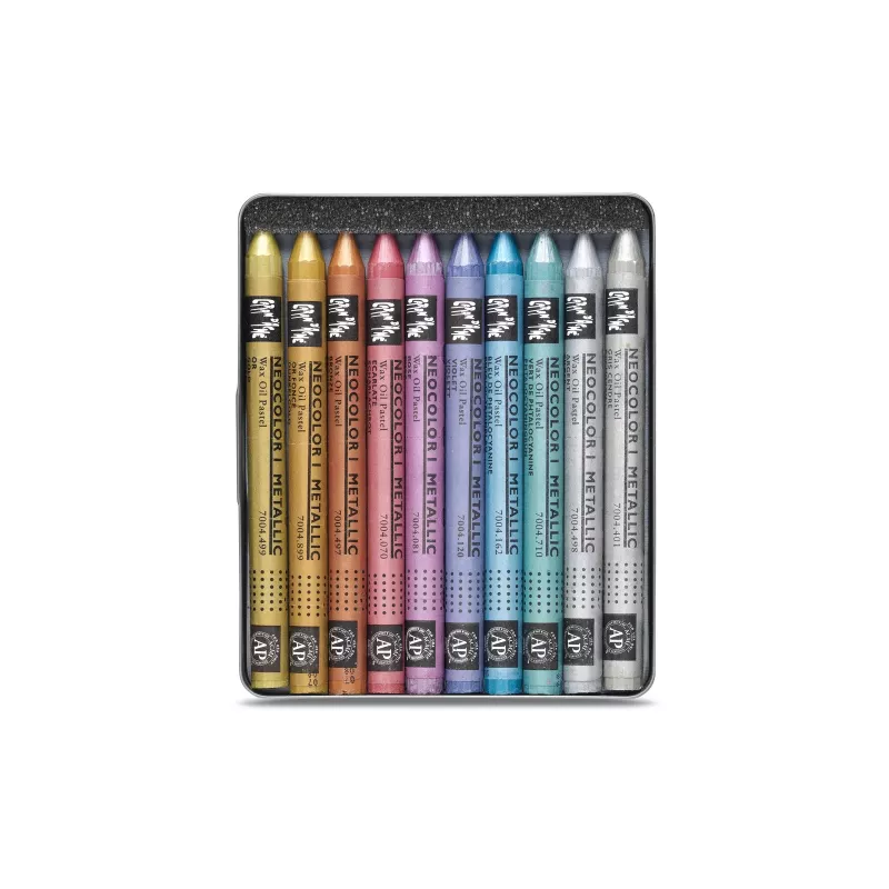 Caran d'Ache Neocolor I Metallic vaškiniai pieštukai, rinkinys iš 10, apvalūs su popierine įvore 7004.310
