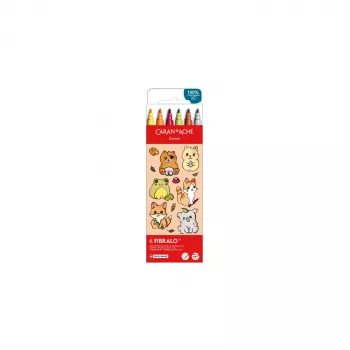 Caran d'Ache Fibralo Kawaii Animals flomasteriai, 6 vnt., vandeniniais dažais, akvarelinis efektas 185.803