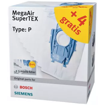 Siemens VZ123FP MegaAir SuperTEX dulkių siurblių maišelių rinkinys (Type G/G ALL, 4 maišeliai + 1 mikrofiltas)