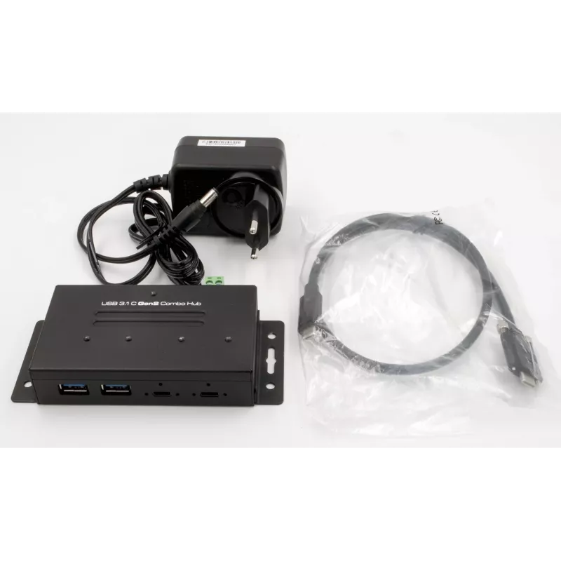 EXSYS EX-1240HMVS pramoninis 4 prievadų USB 3.2 Gen 2 šakotuvas, DIN bėgių tvirtinimas, metalinis