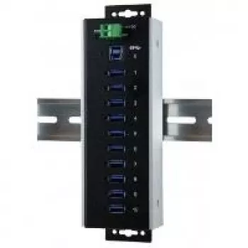 EXSYS EX-1110HMVS-WT pramoninis 10 portų USB 3.2 Gen 1 šakotuvas, montuojamas ant DIN bėgio, metalinis, 5Gbps