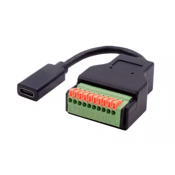 EXSYS EX-49124 USB-C (moteriškas) į 10 kontaktų gnybtų bloko adapterio kabelis su mygtuku, USB 3.2 Gen 1, 15 cm