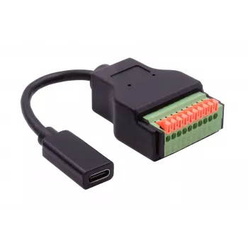 EXSYS EX-49124 USB-C (moteriškas) į 10 kontaktų gnybtų bloko adapterio kabelis su mygtuku, USB 3.2 Gen 1, 15 cm