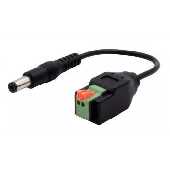 EXSYS EX-49140 DC maitinimo adapterio kabelis, 5,5x2,1 mm kištukas į 2 kontaktų gnybtų bloką, 15 cm, su mygtuku