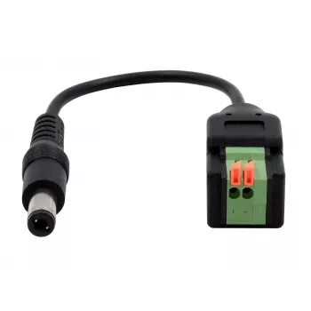 EXSYS EX-49140 DC maitinimo adapterio kabelis, 5,5x2,1 mm kištukas į 2 kontaktų gnybtų bloką, 15 cm, su mygtuku
