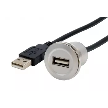 EXSYS EX-49181 USB 2.0 prailginimo kabelis su montavimo plokšte, USB-A moteriškas į USB-A vyrišką, 30 cm, metalinė plokštė