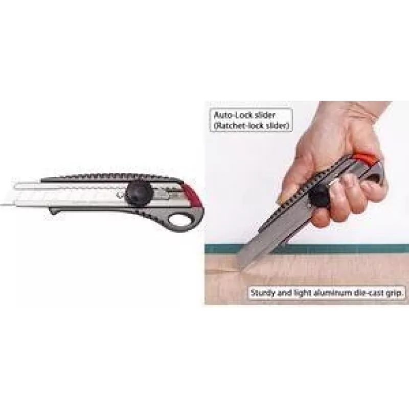 NT Cutter L-550GP 18 mm lūžtamas universalus peilis su aliuminio korpusu, metaliniu ašmenų kreiptuvu, varžtiniu fiksatoriumi, antracito spalvos
