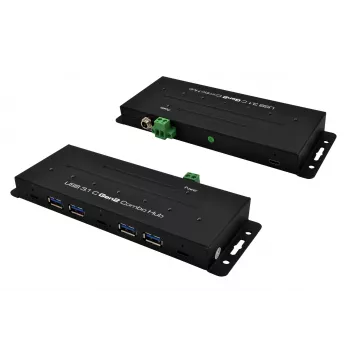 EXSYS EX-1247HMVS 7 prievadų USB 3.2 Gen 2 pramoninis šakotuvas su DIN bėgio laikikliu
