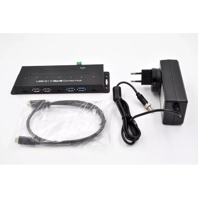 EXSYS EX-1247HMVS 7 prievadų USB 3.2 Gen 2 pramoninis šakotuvas su DIN bėgio laikikliu