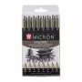 SAKURA Pigma Micron Fineliner rašiklių rinkinys, 8 vnt., juodas, įvairūs antgaliai nuo 0,15 mm iki teptuko POXSDK8
