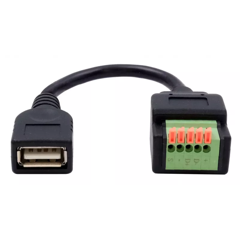 EXSYS EX-49128 USB-A lizdas į 5 kontaktų gnybtų bloko adapterio kabelis su mygtuku, USB 2.0, 15 cm