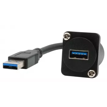 EXSYS EX-49164 USB 3.2 Gen 1 D-Type skydelio montavimo adapterio kabelis, USB-A kištukas į lizdą, 20 cm, juodas