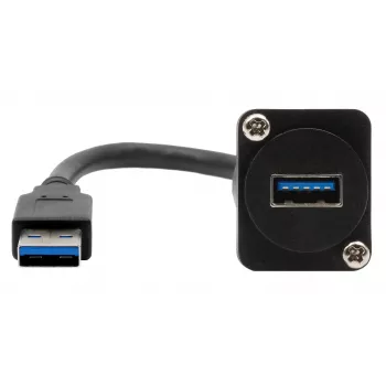 EXSYS EX-49164 USB 3.2 Gen 1 D-Type skydelio montavimo adapterio kabelis, USB-A kištukas į lizdą, 20 cm, juodas