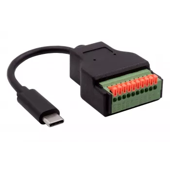 EXSYS EX-49125 USB-C (vyriškas) į 10 kontaktų gnybtų bloko adapterio kabelis su mygtuku, 15 cm, USB 3.2 Gen 1