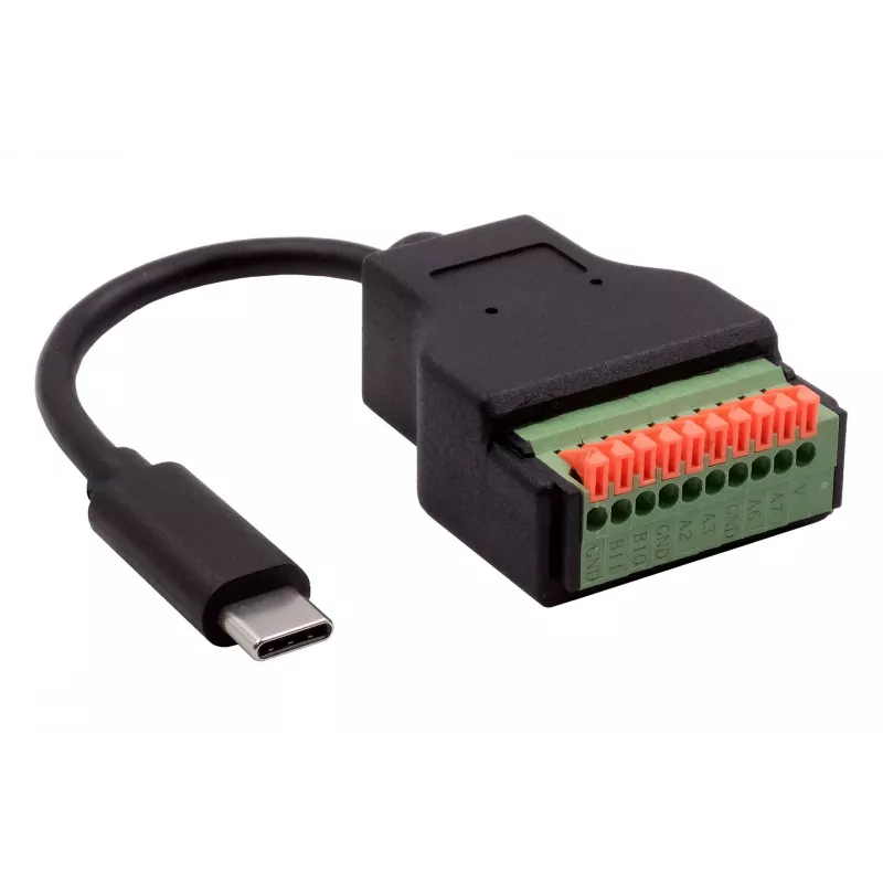 EXSYS EX-49125 USB-C (vyriškas) į 10 kontaktų gnybtų bloko adapterio kabelis su mygtuku, 15 cm, USB 3.2 Gen 1