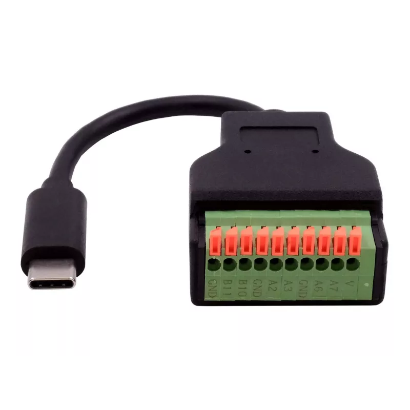 EXSYS EX-49125 USB-C (vyriškas) į 10 kontaktų gnybtų bloko adapterio kabelis su mygtuku, 15 cm, USB 3.2 Gen 1