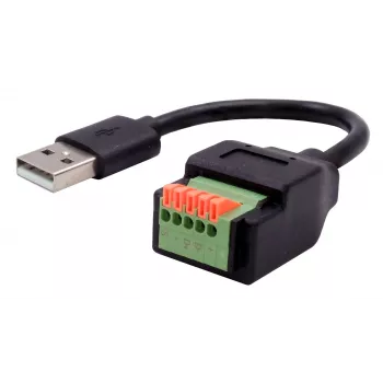 EXSYS USB-A vyriškas į 5 kontaktų terminalo bloko adapterio kabelis su mygtuku, USB 2.0, 15 cm EX-49129