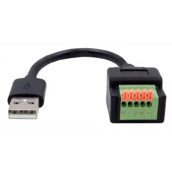 EXSYS USB-A vyriškas į 5 kontaktų terminalo bloko adapterio kabelis su mygtuku, USB 2.0, 15 cm EX-49129