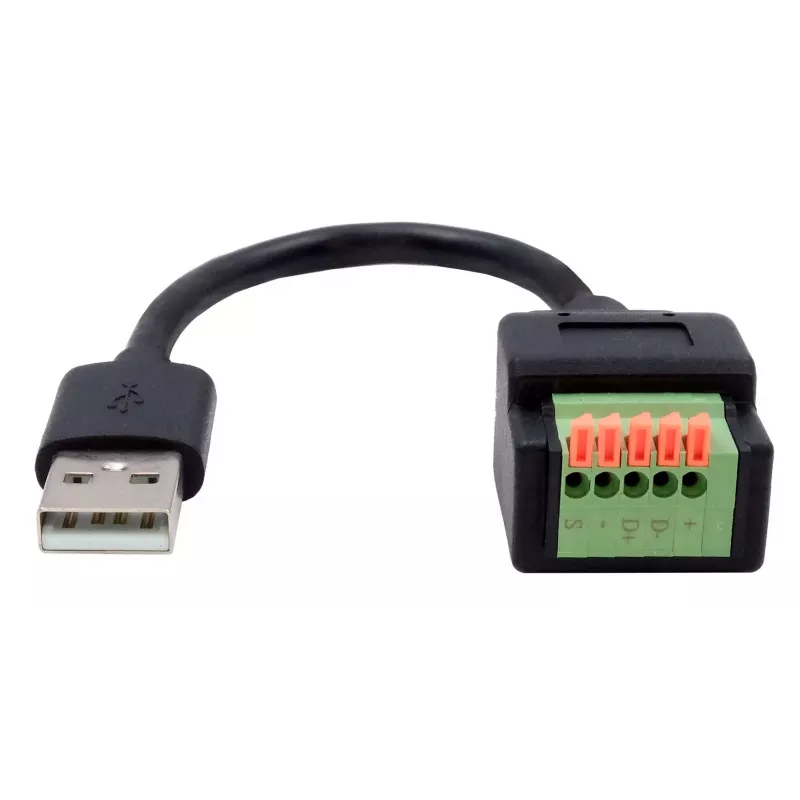 EXSYS USB-A vyriškas į 5 kontaktų terminalo bloko adapterio kabelis su mygtuku, USB 2.0, 15 cm EX-49129