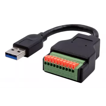 EXSYS EX-49127 USB-A (kištukas) į 10 kontaktų gnybtų bloko adapterio kabelis su mygtuku, USB 3.2 Gen 1, 15 cm