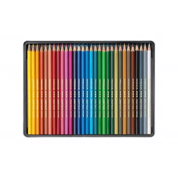 CARAN D'ACHE Swisscolor akvareliniai spalvoti pieštukai, 30 spalvų rinkinys, kedro medienos, šešiakampiai, metalinė dėžutė 1284.730