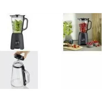 SEVERIN Stalinių maišytuvas SM 3722, 600 W, matinė juoda spalva, nuimamas 1,5 l BPA neturintis stiklinis indas, dangtis su matavimo taurele, nerūdijančio plieno peiliai, 2 greičiai, impulsinis režimas, ledo smulkinimas