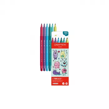 CARAN D'ACHE Fibralo Kawaii Monsters flomasteriai, 6 vnt. rinkinys, vandeniniai dažai, tirpūs vandenyje, sausi arba šlapi (185.801)