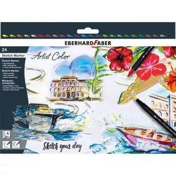 Faber-Castell Eberhard Faber Artist Color dvigalių flomasterių rinkinys, 24 vnt., plonosios ir šepetėlio antgaliai, įvairių spalvų 558224