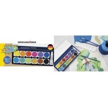 Faber-Castell Eberhard Faber WINNER negausūs akvareliniai dažai, 12 ryškių spalvų, permatomas nuimamas dangtelis 578314