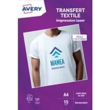 Avery T-Shirt Transfer Paper A4 White for Light Fabrics, Laser Printers, 15 Sheets (C9403-15)